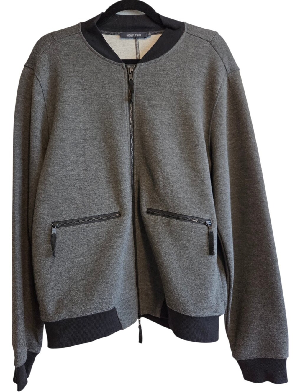Michael Stars Men's Full Zip Gray Black Bomber Jacket Sz L
